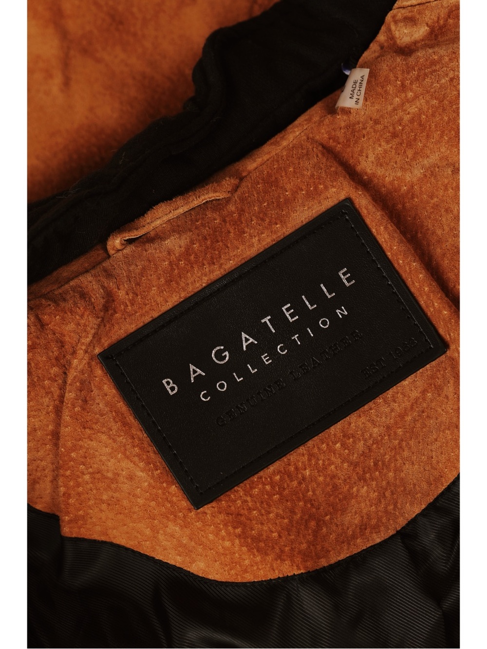 Sz L Bagatelle Collection Genuine Leather Tan Suede Hooded Moto Jacket EUC - Picture 6 of 6